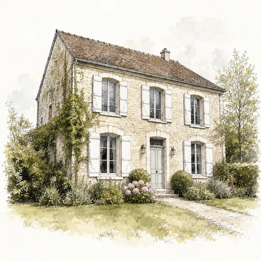 Aperçu du style Encre & aquarelle appliqué à une maison
