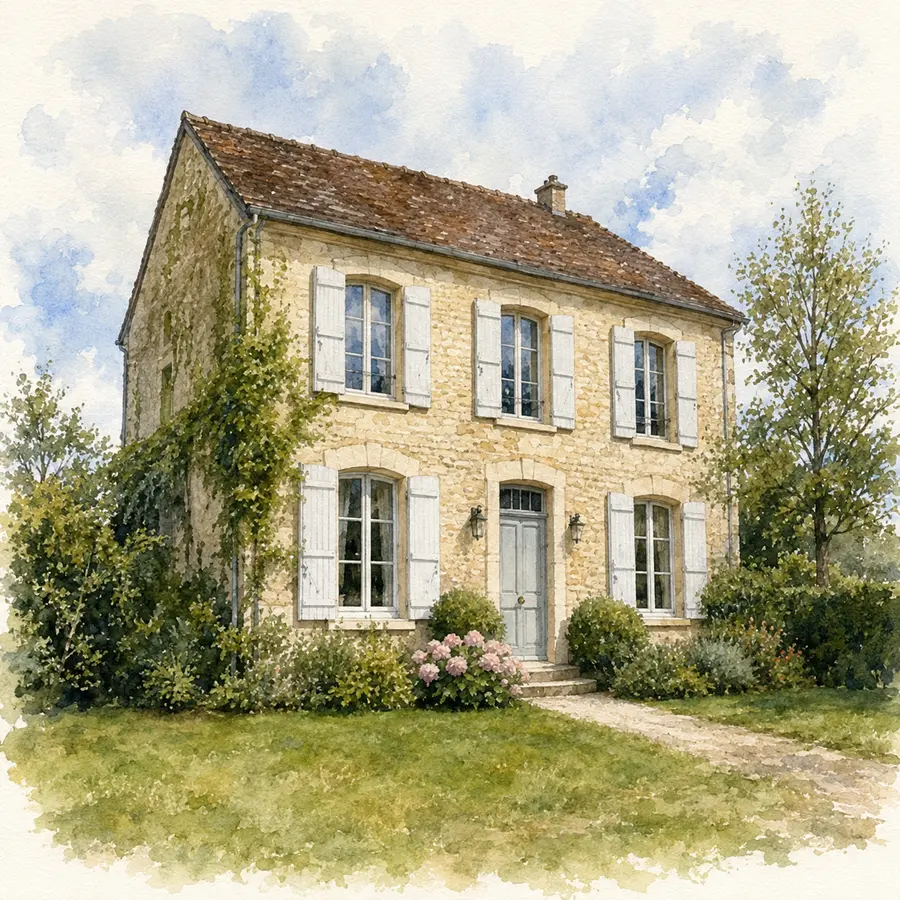 Aperçu du style Aquarelle réaliste appliqué à une maison